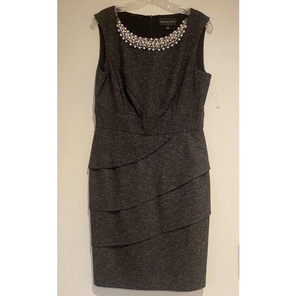 Connected Apparel Layered Front Faux Pearl Neck Dress - Black NWOT - Picture 1 of 6